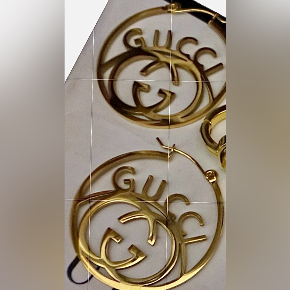 Gold Plated Double G Interlocking Logo Hoop Earrings